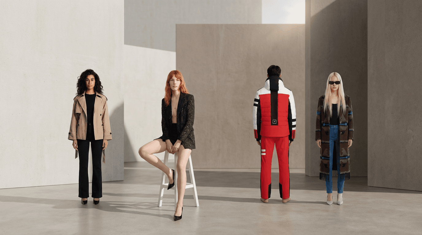 Shooting editoriale di moda generato con AI — piattaforma Imooge per e-commerce fashion